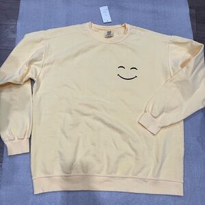 [XL]Comfort Colours Yellow Smiley Face ‘Be Happy’ Men's Sweatshirt Crew Neck
